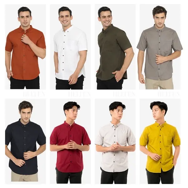Helten Kemeja Kasual Pria Warna Merahbata Teracota Lengan Pendek Comfort Slim Katun Tekstur Distro Casual Slimfit Baju 1