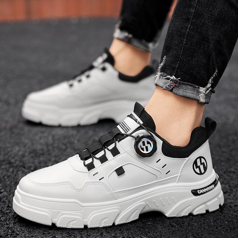 Giày sneaker nam Q2M FASHION-H081  giày thể thao nam núm xoay chỉnh dây thông minh không cần buộc chất liệu da PU không nhắn nhàu thấm nước đế cao su tổng hợp ma sát tốt chống trơn trượt