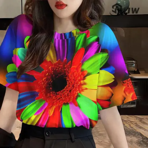 Áo Thun Hoa Hướng Dương In 3D, Dành Cho Nữ, Áo Nữ Hawaii Đầy Màu Sắc, Hàng Mới Về 2025, Dáng Rộng Vừa Vặn, Đẹp, Thường Ngày 6
