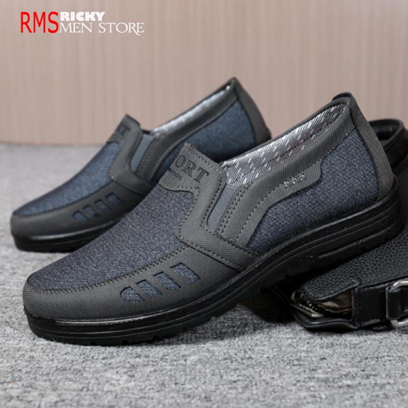 Giày trung niên nam - Giày lười vải nam thoáng khí cho bố