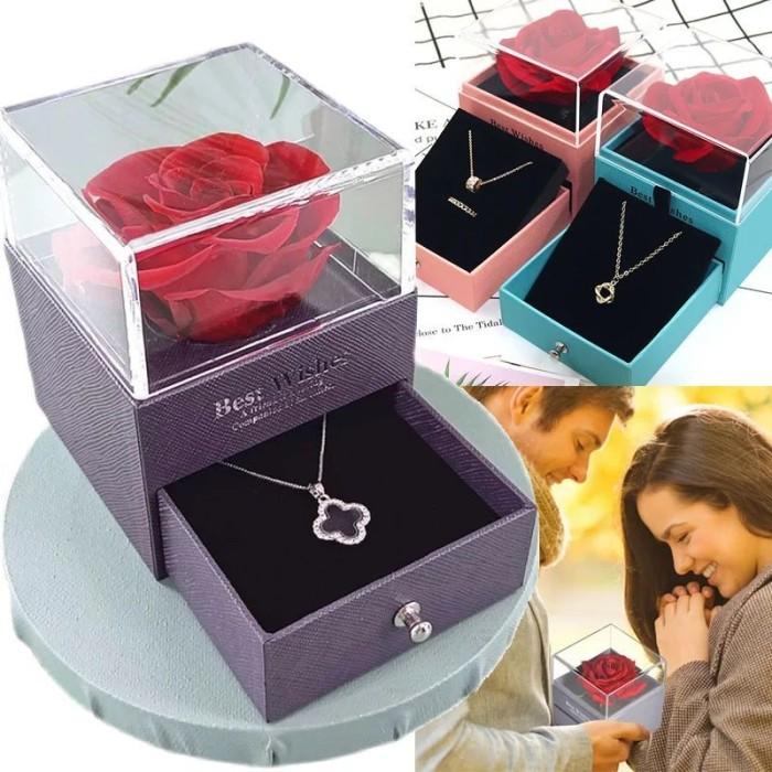 Rose Gift Box  Kotak Hadiah Diawetkan Mawar  Dengan Kalung Tangan Kalung Hadiah Set 2