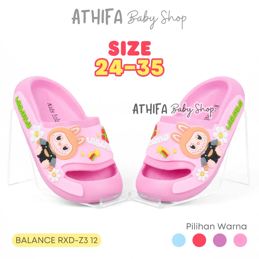 Sandal Labubu Anak Perempuan Slip On Slipper Karet Karakter Lucu Usia 3 4 5 7 8 9 10 Tahun Z3-12 Fashion