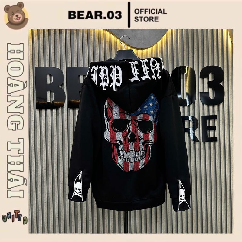 ÁO HOODIE KHÓA ĐẦU LÂU KIM TUYẾN PHHILP CHẤT NỈ BÔNG DẦY DẶN MŨ 2 LỚP HOTREND Dài Tay Nam Menswear