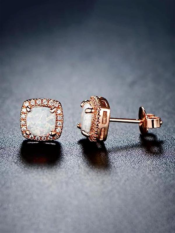 Elegant Artificial Zircon Decorated Stud Earrings, 2pcs/set Cute Fashion Rhinestone Decor Stud Earrings for Women, Anniversary Birthday Jewelry Gift 2