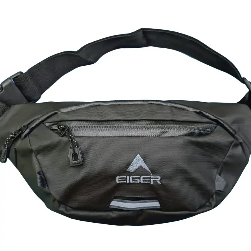 PROMO TAS SELEMPANG eiger 1989 PRIA ANTI AIR PREMIUM - WAISTBAG WATERPROOF - TAS pria wanita medium adventure Pinggang Hitam