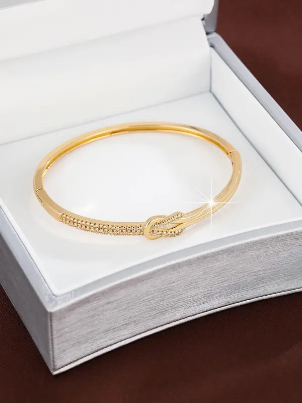 Women's Elegant Knot Design Bangle Bracelet, Exquisite Trendy Artificial Zircon Decor Bangle Bracelet, Fashionable Jewelry for Women As Gift 3