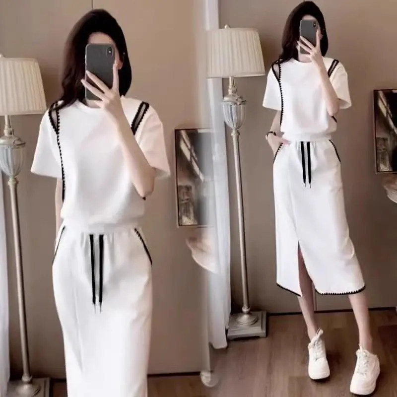 Bộ Đồ Nữ, Thời Trang Thường Ngày Thanh Lịch Và Trẻ Trung, Áo Mùa Hè, Quần Đùi / Váy Xẻ Tà, Bộ Đồ Hai Mảnh 5