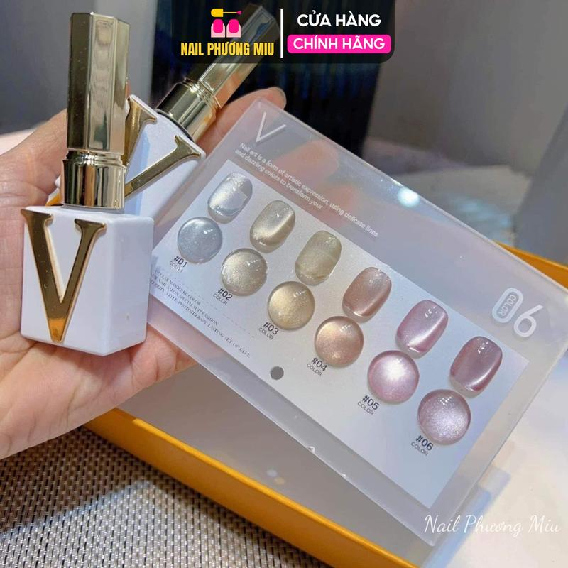 Set Sơn Mắt Mèo Ánh Trăng Pha Lê Siêu Cấp Siêu Sáng 6 màu VENDEENI 15ml Cao Cấp Tặng Kèm Bảng Màu Hãng Nữ Women