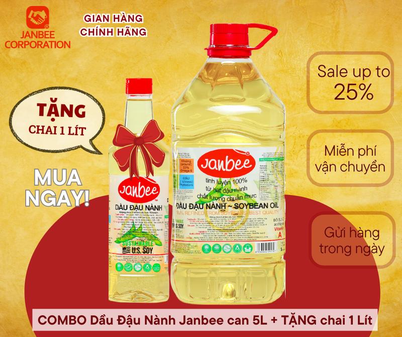 Janbee 048 COMBO Dầu Đậu Nành Janbee can 5L + TẶNG chai 1 Lít - Dầu ăn tinh ...