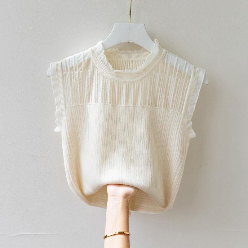 Áo Vest Nữ, Phổ Biến Và Thời Trang, Áo Sơ Mi Nữ Không Tay Màu Trắng, Áo Len Dệt Kim Mới Và Dễ Thương, Đáy, Áo Vest, Áo Nữ Top Women 6