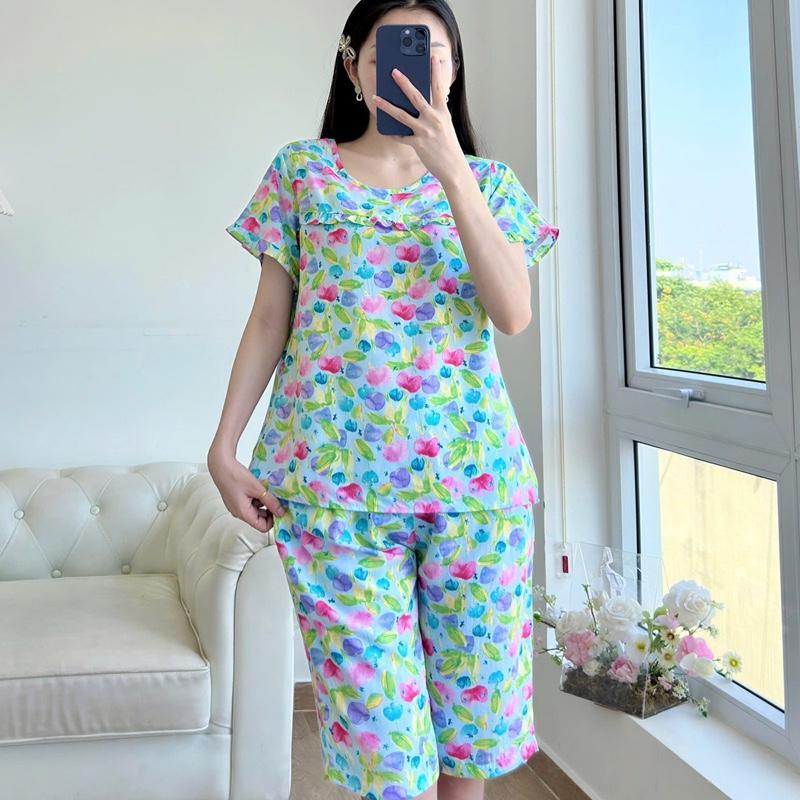 Bộ tole lanh quần lửng áo có tay phối bèo xinh xắn Nữ mặc nhà Women 6