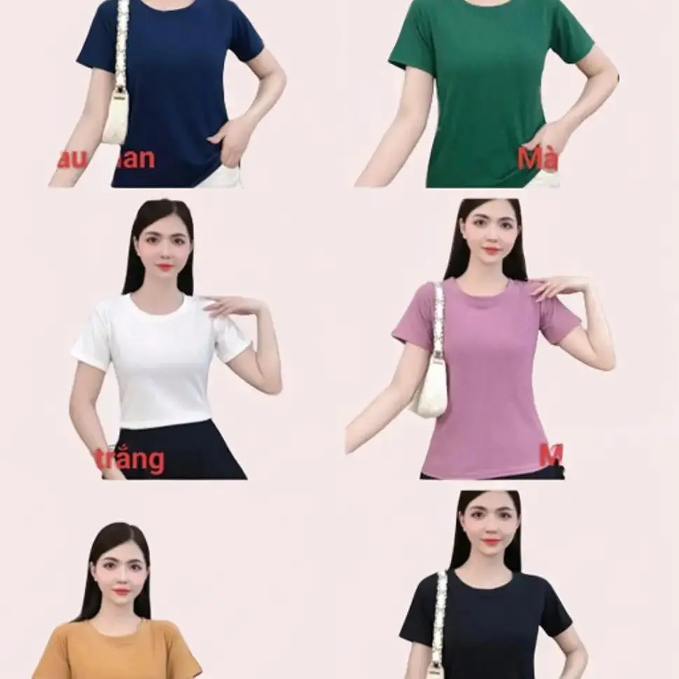 Combo 3 áo cộc tay Thời Trang Thun Gân Tăm 35kg-70kg Dễ thương top Nữ Cổ Trờn women Cổ Tròn Áo Thun Voi aophong  nuxinh