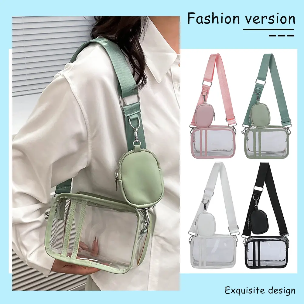 Transparent PVC Lady Crossbody Bag Small Clear Phone Bag Portable with Small Bag