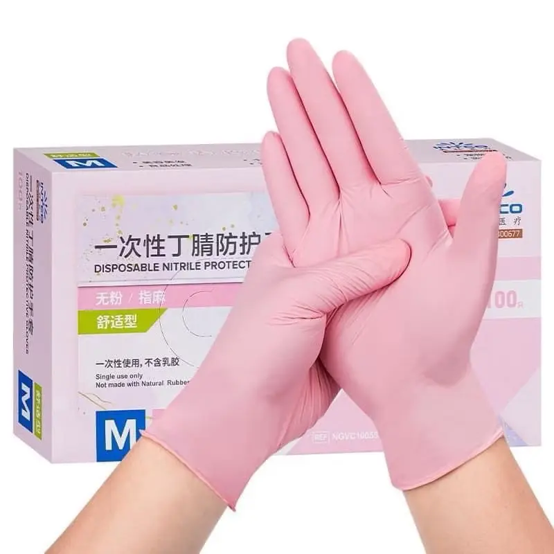 Hộp 100 Chiếc Gang Tay Cao Su Siêu Dai , Đàn Hồi Đầu Ngón Tay Có Nhám Không Bột An Toàn , Bao Tay Cao Su Màu Hồng 2