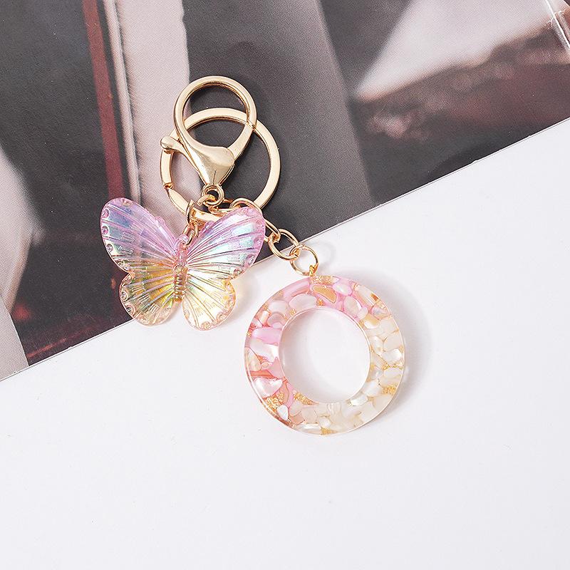 Product Introduction of [QQQ]Pink Dream Butterfly 26 Letters A To Z Resin Keychain 26 Initials White Stone  Leaf Pendant Keyring Backpack Charm Bag Decor 27
