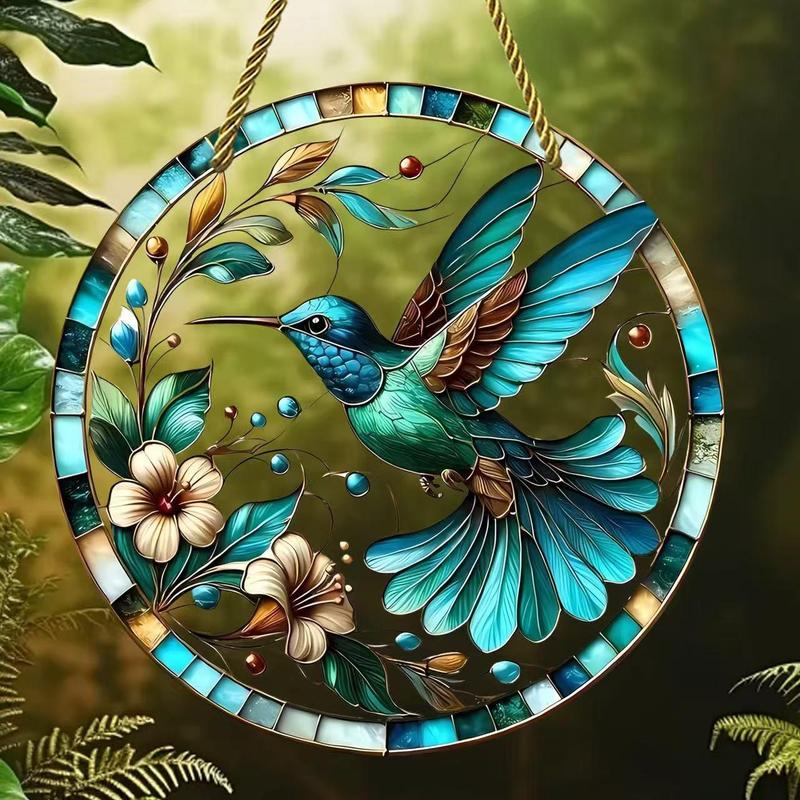 Product Introduction of Hummingbird Design Hanging Decor, 1 Count Bohemian Style Round Hanging Ornament, Decorative Pendant for Home Living Room Bedroom Garden, Hangable 0