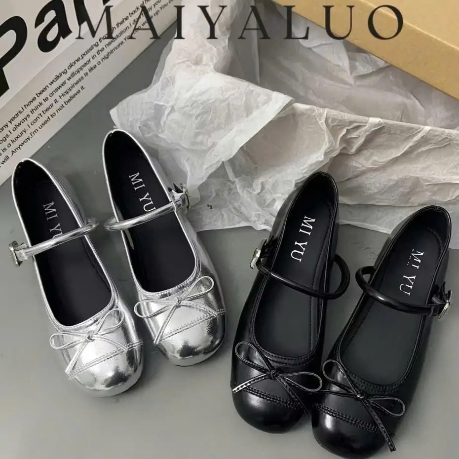 Giày Búp Bê Nơ Nhỏ Đế Bệt Quai Ngang Khuy Vuôg Đế Cạnh - Giày Nữ - Shoes