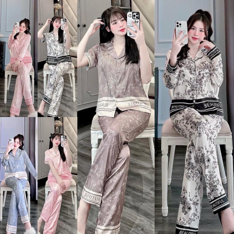 Bộ Lụa Latin Mặc Nhà Mềm Mát Hình Hoa Nhẹ Nhàng Dễ Mặc Đủ Ba Dáng Tay Dài-Tay Ngắn Và Quần Đùi Cho Nữ Women