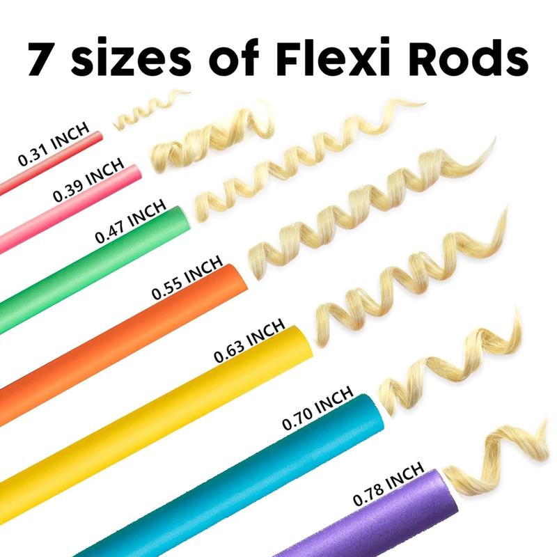 TikTok Shop 47 count 7 Hair Curlers Rollers Flexi Rods Flexible Curling Rods Set No Heat Heatless Bendy Foam Hair Curls for Long Medium Short Hair to Sleep in