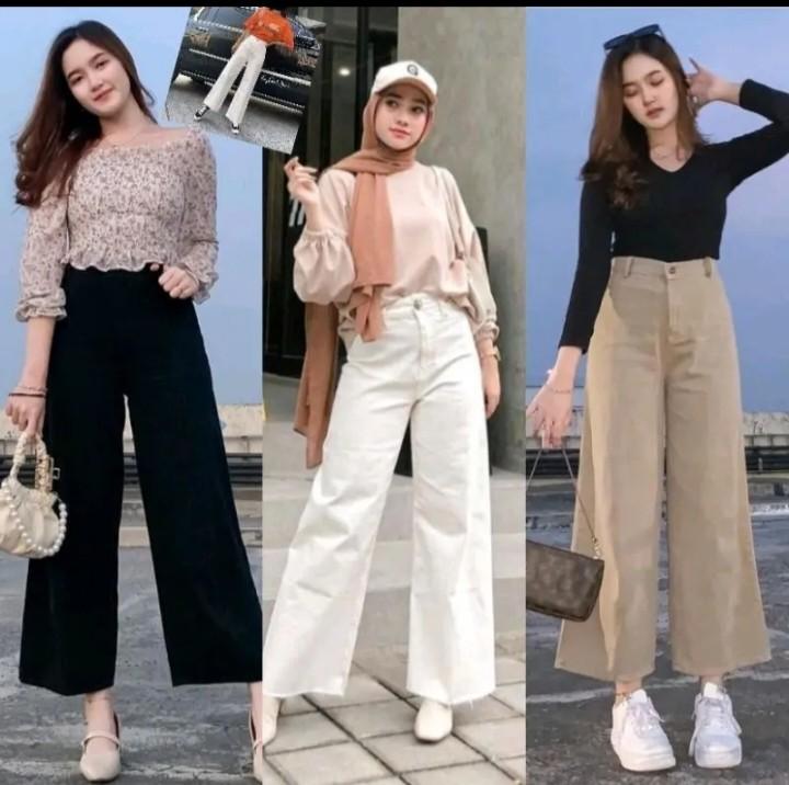 CELANA JEANS WANITA MOZZA KULOT // KULOT JEANS MOZZA HIGHWAIST. Panjang Karet Nyaman Loose Hitam