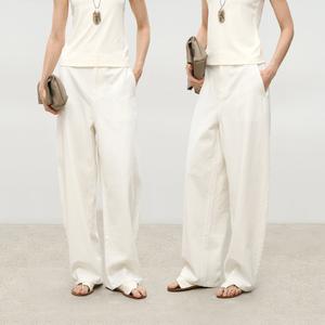 Cotton-Linen Wide-Leg Pants with Curved-Cut Tailoring