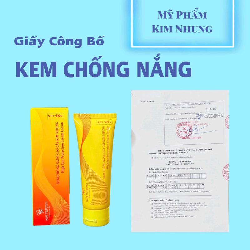  Kem chống nắng Kim Nhung Chỉ số SPF50+PA+++ nâng tông hỗ trợ cấp ẩm và dưỡng sáng da cho mặt .Dung tích 100ml 