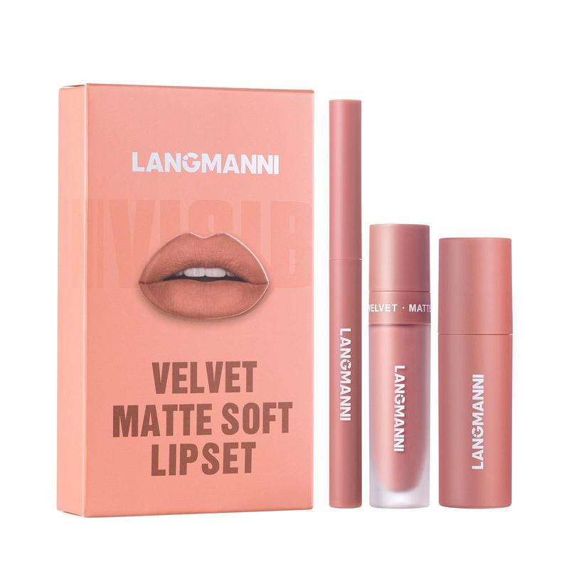 Product Introduction of Long-lasting Waterproof Matte Lipstick & Lip Liner & Lip Gloss Makeup Set, 3 Counts/set Easy Coloring Lip Care Kit, Moisturizing Lip Makeup Kit for All Occasions 8