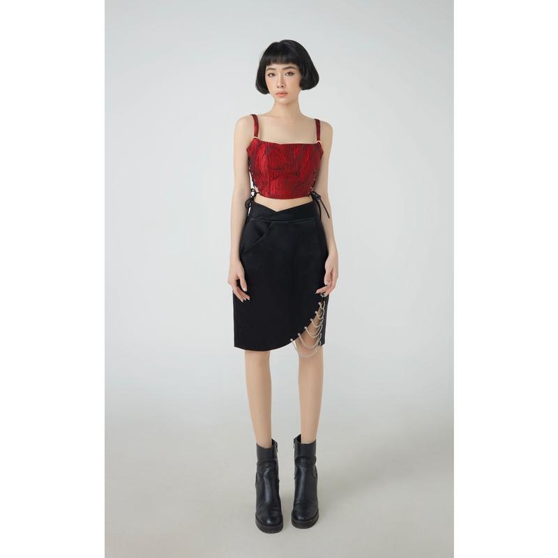 Áo Croptop 2 Dây Chất Gấm Hoa Nổi Cao Cấp Dáng Áo Cổ Vuông Và Chân Váy Xích Cá Tính, Mã SS2 - Thiết Kế Độc Quy 0