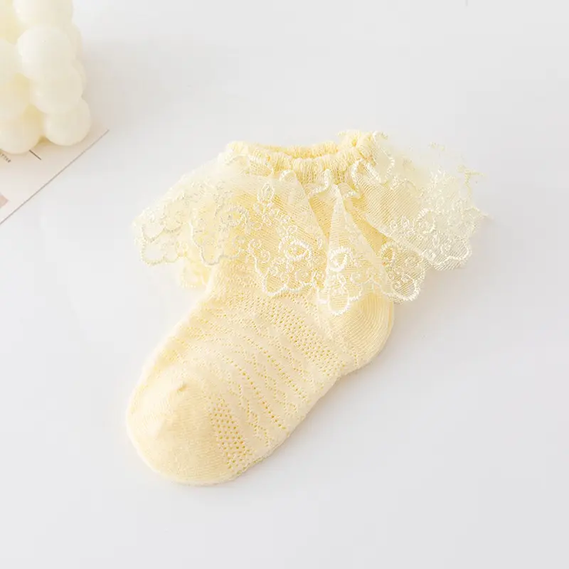Boboho - Kaos Kaki Renda Anak Bayi Perempuan / Baby Socks Bahan Katun Lembut Cewek Kuning Merah Putih 7