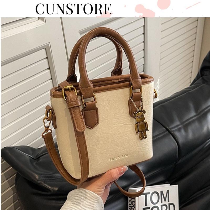 [Xả Lỗ] Túi Xách Nữ Cunstore Hai Quai Kèm Móc Khoá Bear Phong Cách Kiểu Dáng Hàn Quốc Bag Da CUN070