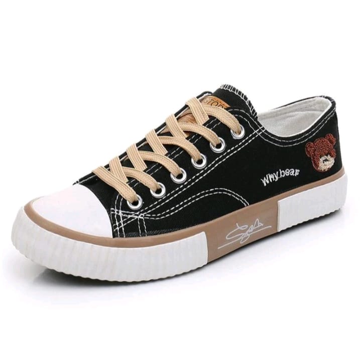 DIS_ Sepatu Sneakers Wanita Teddy Bear Ala Korean Style Kanvas  Shoes Casual Sepatu Wanita Sepatu Putih Wanita Sepatukasual Sepatu Murah Terlaris Hitam