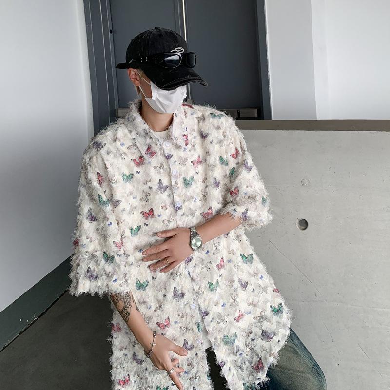 Product Introduction of Summer Design Butterfly Three-Dimensional Tassel Shirt Short Sleeve Men's Niche Vintage Shirt Coat Fashion Brand Couple's Tops 12