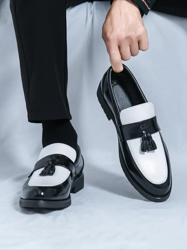 Men's Fashionable Patchwork Design Slip on Loafers, Casual Comfortable Pointed Toe Flat Shoes for Party, Daily Clothing Decor for Men, Footwear 4