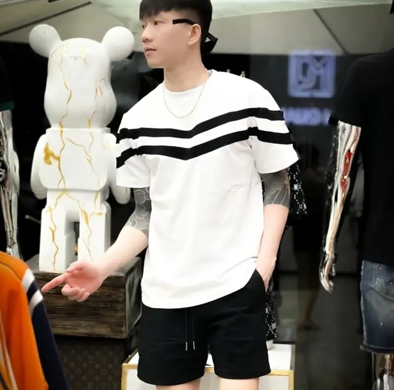Áo thun cotton nam nữ, cổ tròn, tay ngắn, thêu phối sọc, sang trọng hàng đẹp chuẩn SHOPPP Menswear 4