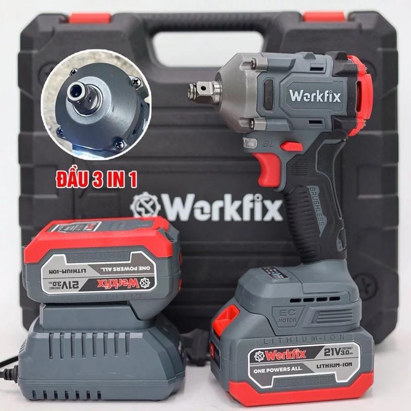  Máy siết bu lông WORKFIX WF - IW 360N đầu 2in1 lực siết 360 Nm - Bộ 2pin 1 sạc - k chổi than- Chân Pin phổ thông- maysiet  bulong 