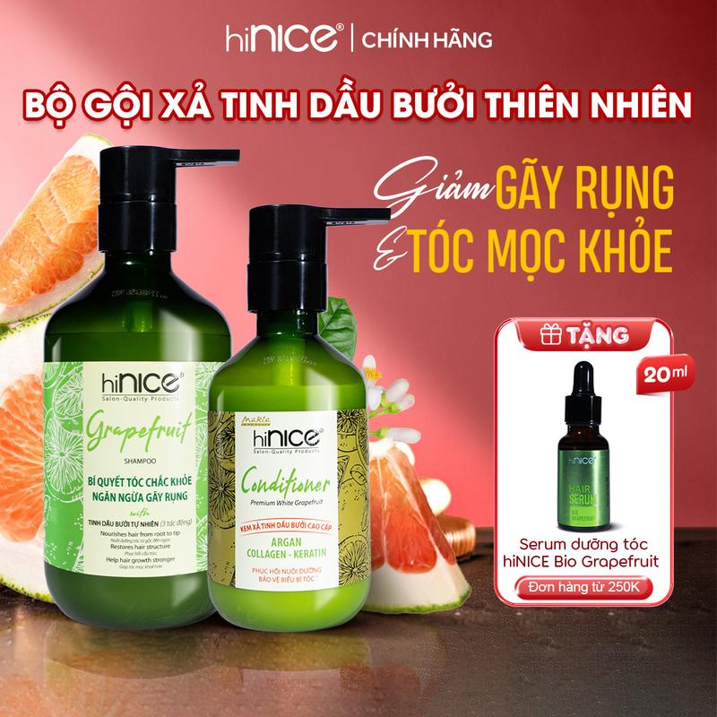 Bộ Dầu Gội Kem Xả Tinh Dầu Bưởi Thiên Nhiên hiNICE Grapefruit Conditioner Hỗ Trợ Phục Hồi Tóc Giảm Rụng Tóc Nam Nữ