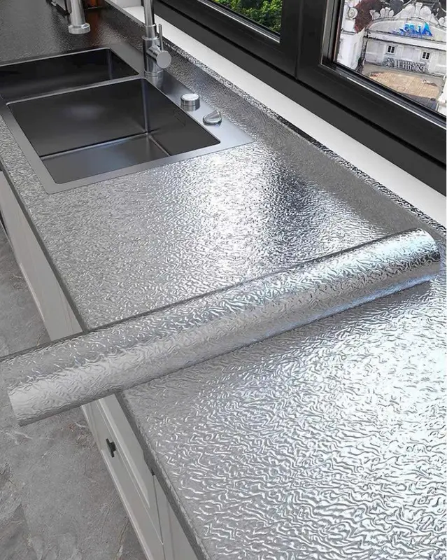 Giấy dán bếp vân đá tráng bạc chịu nhiệt, chống bám dầu mỡ - Cuộn dài 3m khổ 60cm Decor  bếp, Decal bếp 2