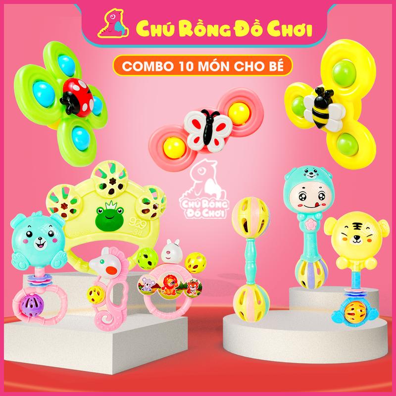 Combo Đồ Chơi 10 Món Cho Bé – 7 Lục Lạc Xúc Xắc & 3 Con Quay Spinner Kích Thích Giác Quan | Chú Rồng Đồ Chơi
