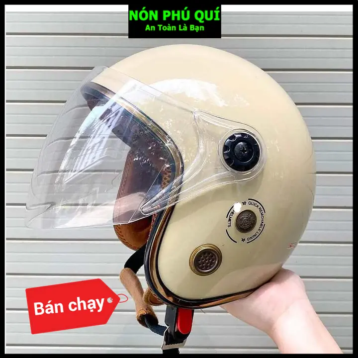 Nón bảo hiểm 3/4 kính dài Phú Quí ĐEN hàng chất lượng dẹp Mh02 3