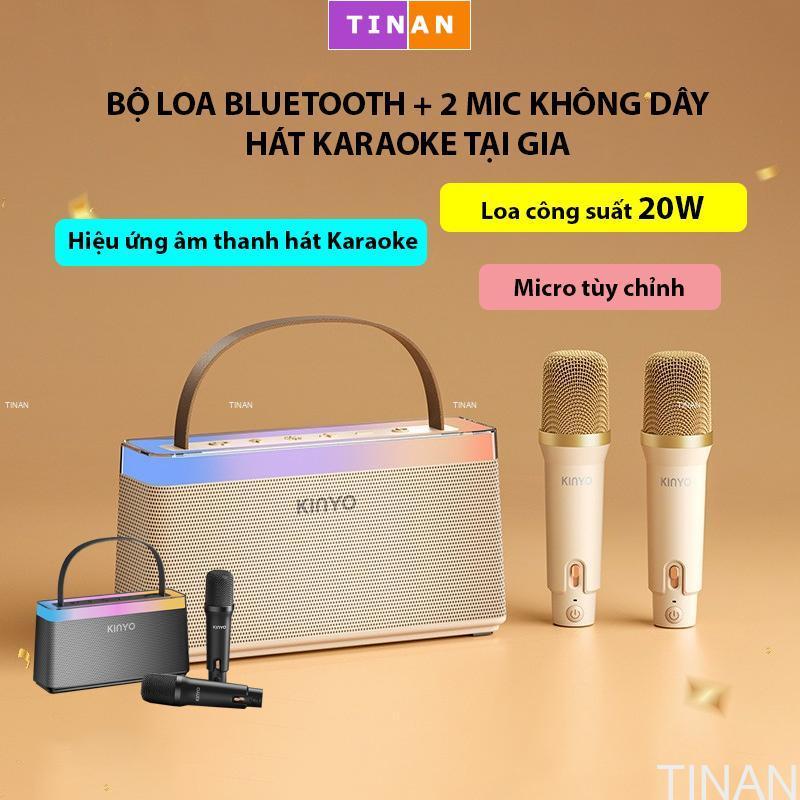 [2 Mic - 20W] Bộ Loa Bluetooth Hát Karaoke Mini Tại Nhà KINYO C10, Đèn LED Đầy Màu Sắc