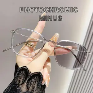 Kacamata Minus Fotokromik Fashion Korea Retro Anti Blue Light anti Silau Model Cat Eye Kacamata Minus Photochromic Zhijing 70FM44 Optik Mandiri Amanah