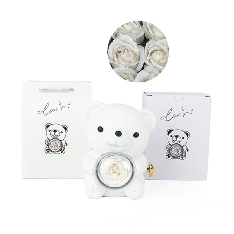 Product Introduction of Creative Rotating Rose Box Soap Flower Pink Bear Gifts Box Necklace Storage Red Ring Gift Case Wedding 13