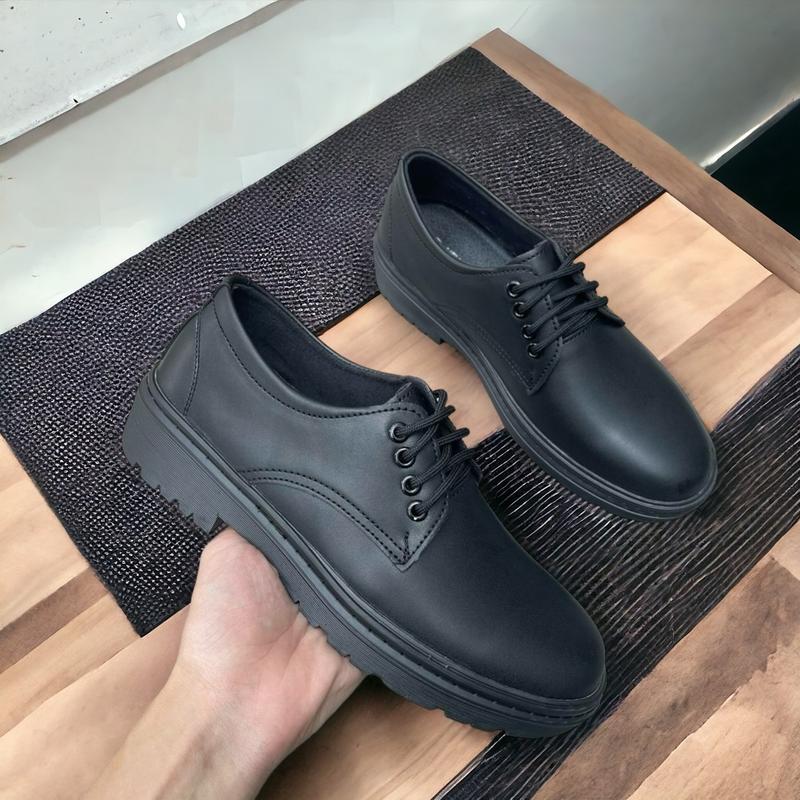 Giày nam dây buộc mũi tròn da xit không nhăn giày derby nam đế chunky cao 5cm chiều cao chống trượt