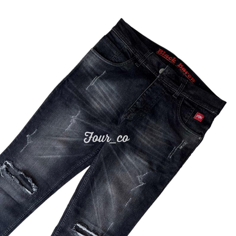 Celana Panjang Jeans Pria Slimfit Big Size Sobek  34-39 Casual Hitam 2