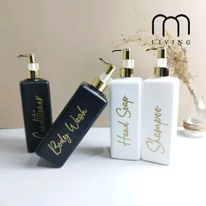 Botol Sabun Cair Aesthetic  Plastik KOTAK  Pump 500ml HITAM & PUTIH DOFF TUTUP GOLD
