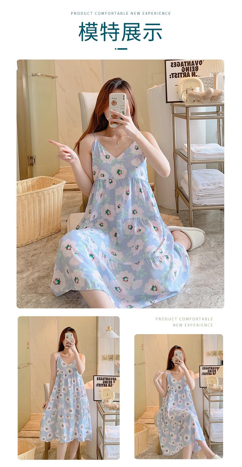 Product Introduction of Summer 2024 New Suspender Nightdress Women's Pure Desire Style Thin Poplin Pajamas Home Wear Sweet for Outer Wear Artificial Cotton Midi Dress 5