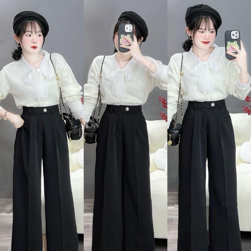 (Mã Mới 200) Quần Suông Ống Rộng Nấm lùn túi cơi ngang cạp lệch chất gold nhật siêu mềm rũ Women 3