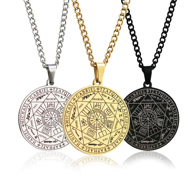 Vòng Cổ Có Thẻ Rune Cho Nam Mặt Dây Chuyền Bằng Thép Không Gỉ Thẻ Tròn Chain Jewelry Trang Sức