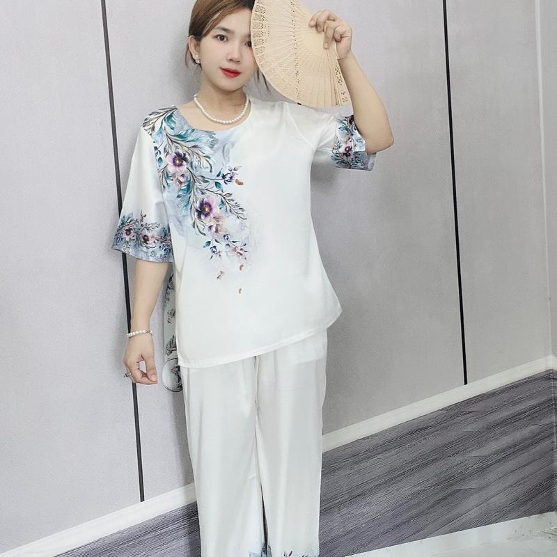 Đồ Bộ Trung Niên [FREESHIP] - Đồ Bộ Lụa Latin in Hoạ Tiết 3D KYMSHOP mã LT10-LT13. Nữ Women 1