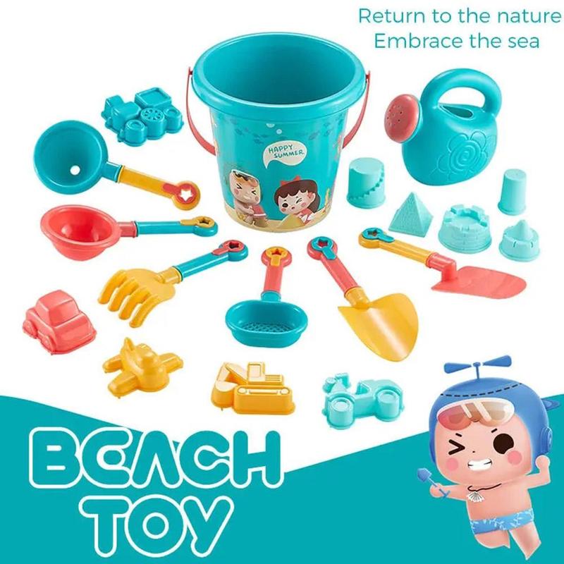 Product Introduction of Travel Beach Toys  Beach Toys Set With Sand Rake Watering Can Bucket Shovels Rakes Models Play Tools 16